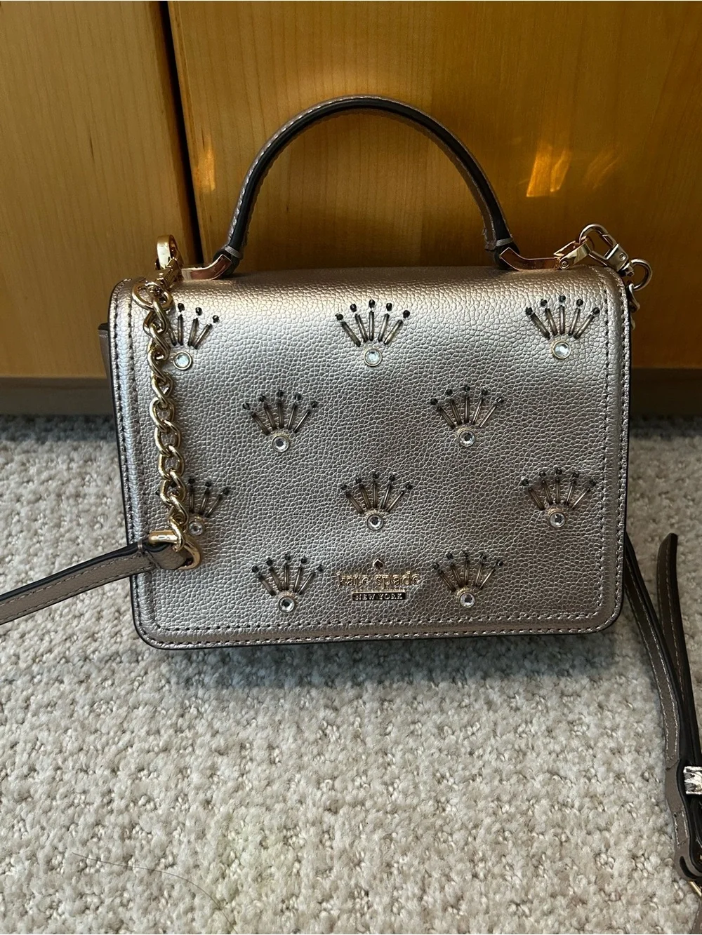 kate spade metallic pewter studded top-handle satchel